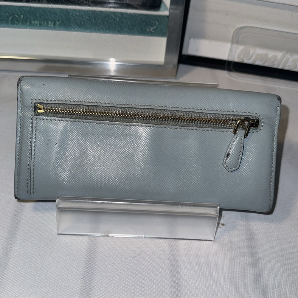 Authentic PRADA Saffiano Leather Fiocco Long Wallet Aqua GUC - Picture 4 of 12